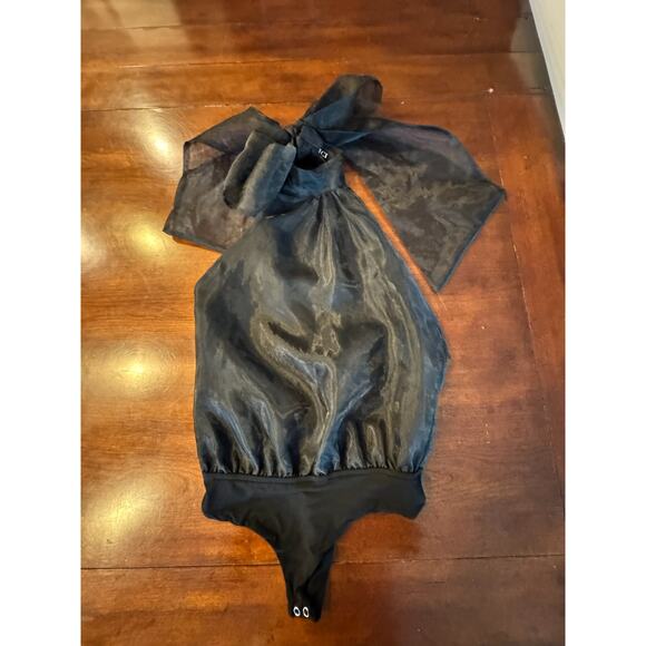 VICI Collection Bodysuit Sz XS Black Organza Halter Backless Tie-Neck Thong - Picture 3 of 12